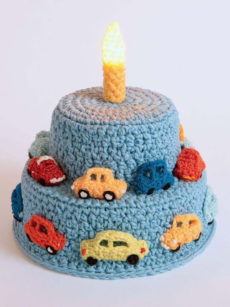 Crocheted Birthday Cake Illustration Poster. poster — illustration art