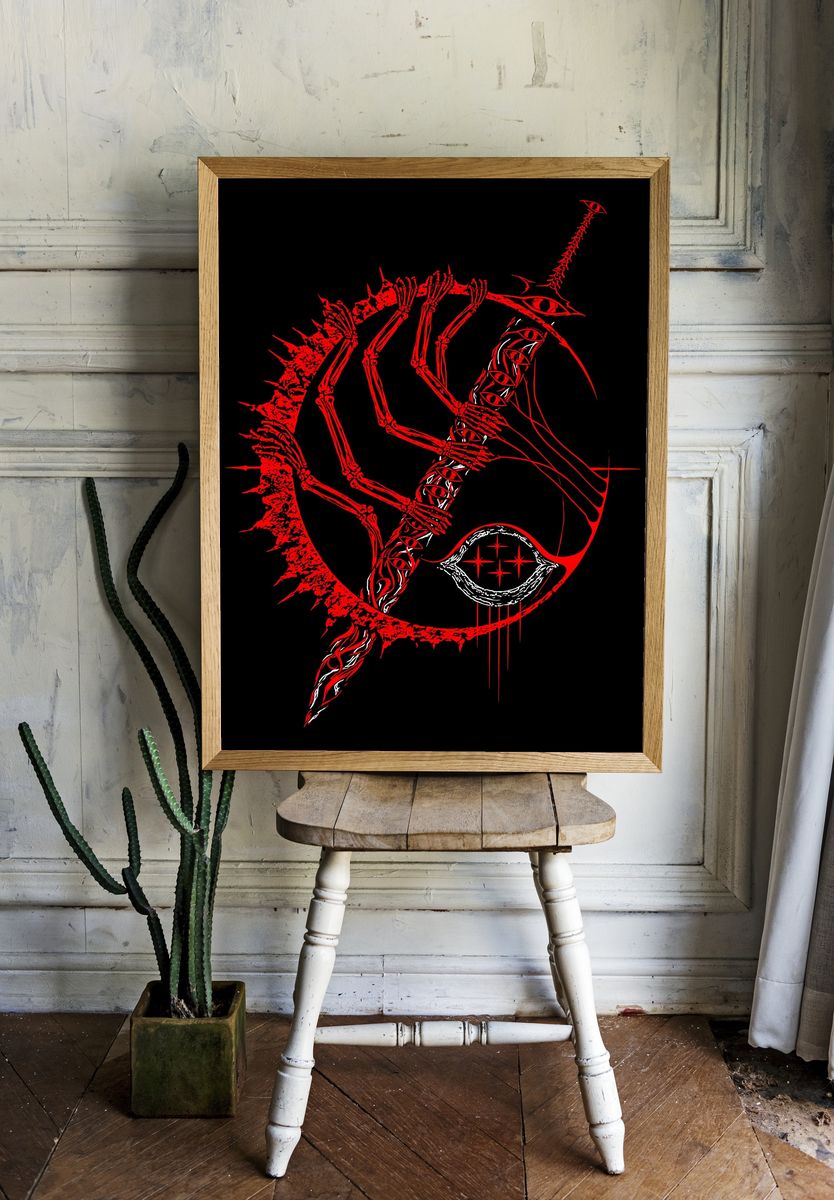 Red Skeleton Eye Abstract Print. — room view 1