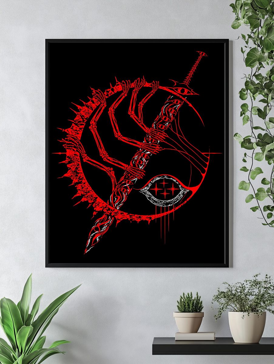 Red Skeleton Eye Abstract Print. — room view 4