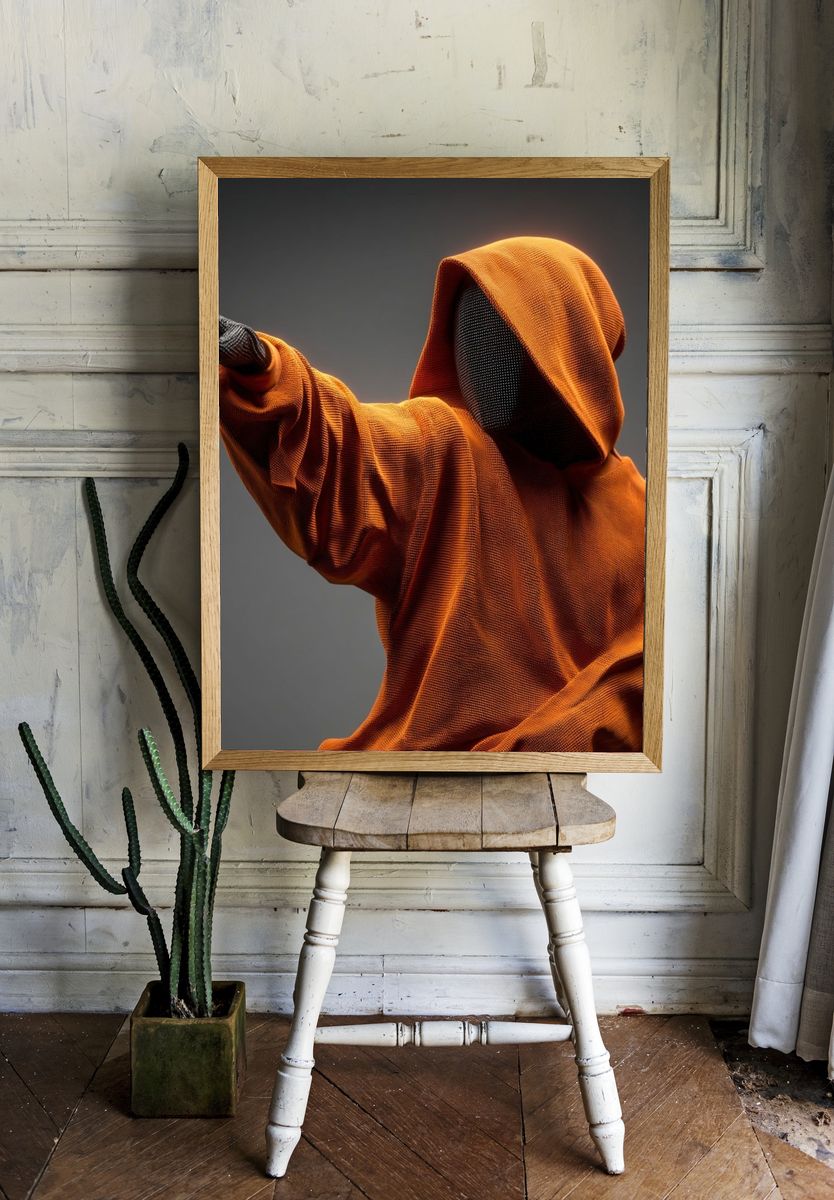 Orange Hooded Figure Digital Art Poster room preview