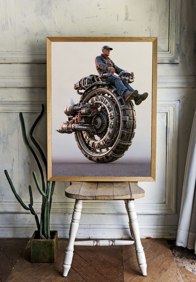 Futuristic Rider Illustration Poster. room preview