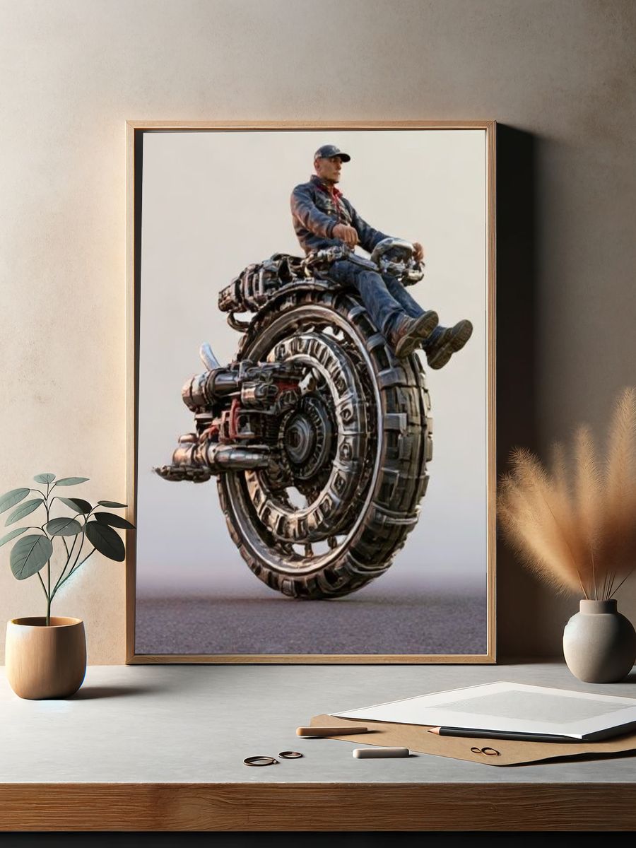 Futuristic Rider Illustration Poster. — room view 2