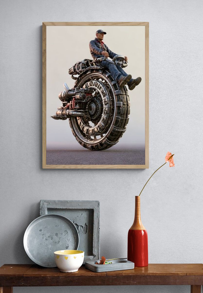 Futuristic Rider Illustration Poster. — room view 3