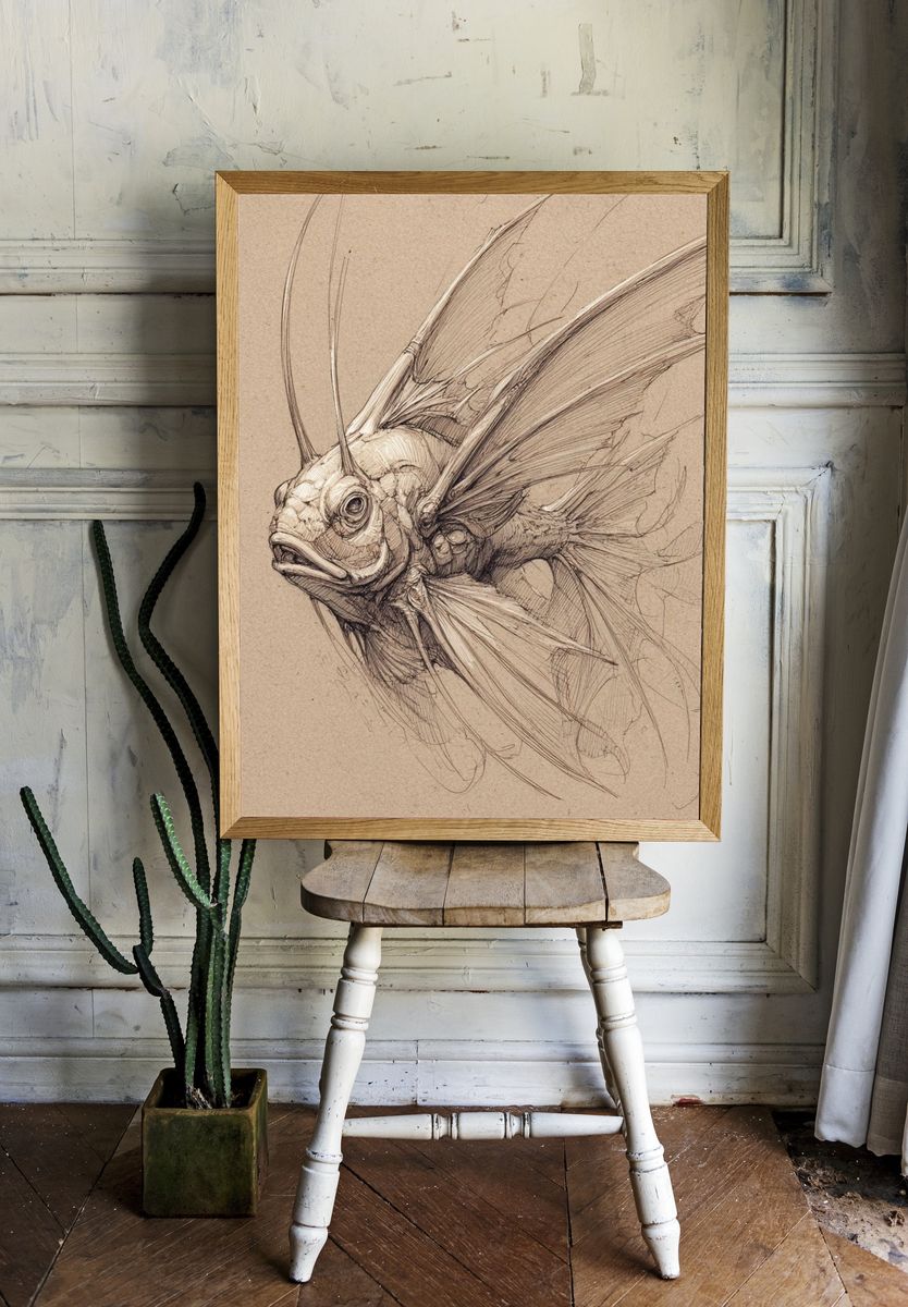 Fantasy Fish Sketch Poster. room preview
