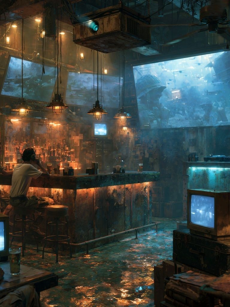 Cyberpunk Bar Interior Digital Art Print. poster detail