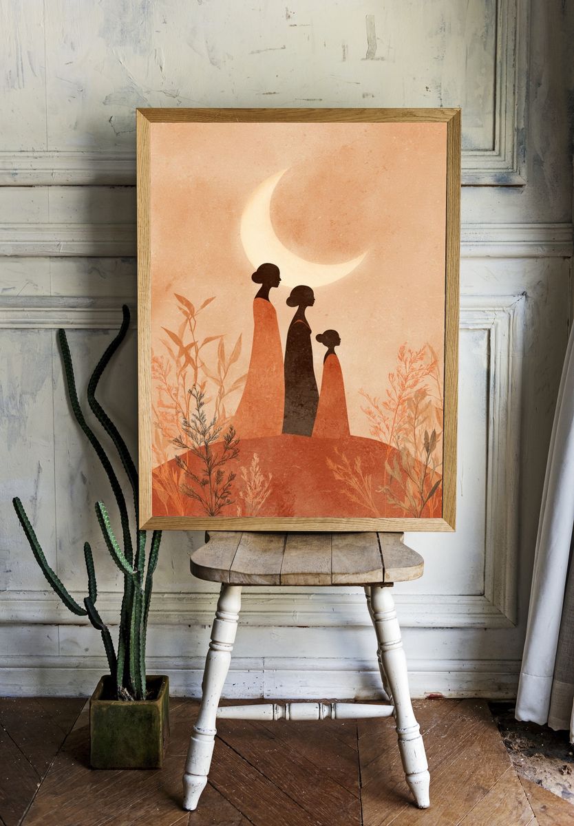 Moonlit Women Silhouette Illustration Poster. room preview