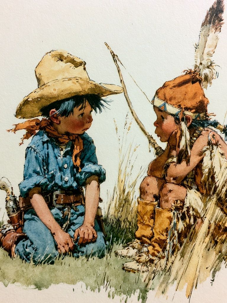Cowboy Children Watercolor Print. poster — illustration art