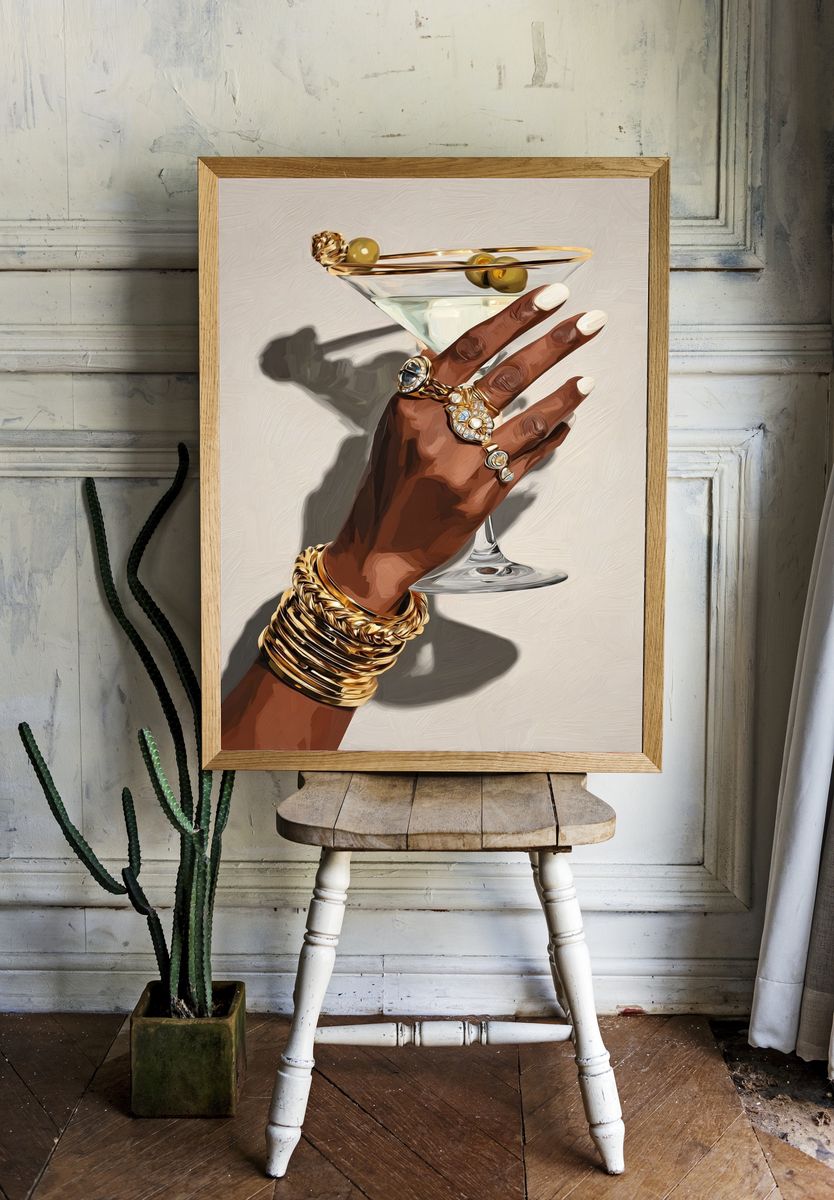 Elegant Martini Hand Illustration Poster. — room view 1