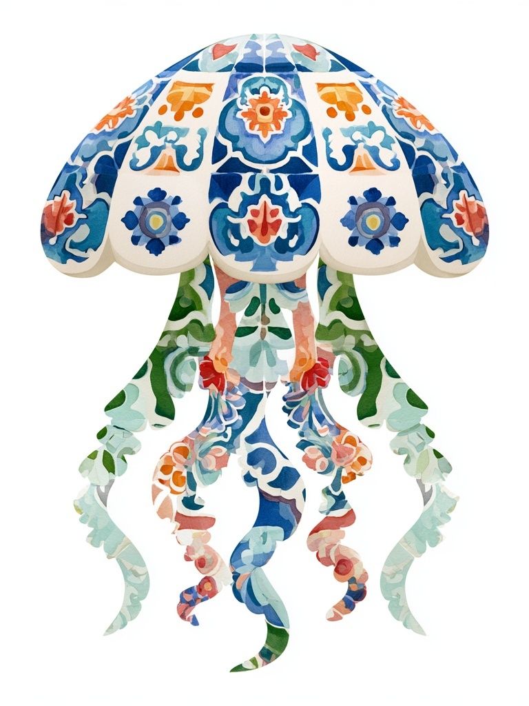 Decorative Jellyfish Illustration Print. poster — illustration art