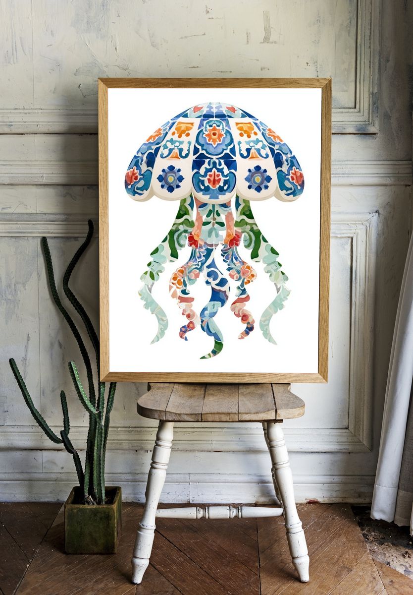 Decorative Jellyfish Illustration Print. room preview