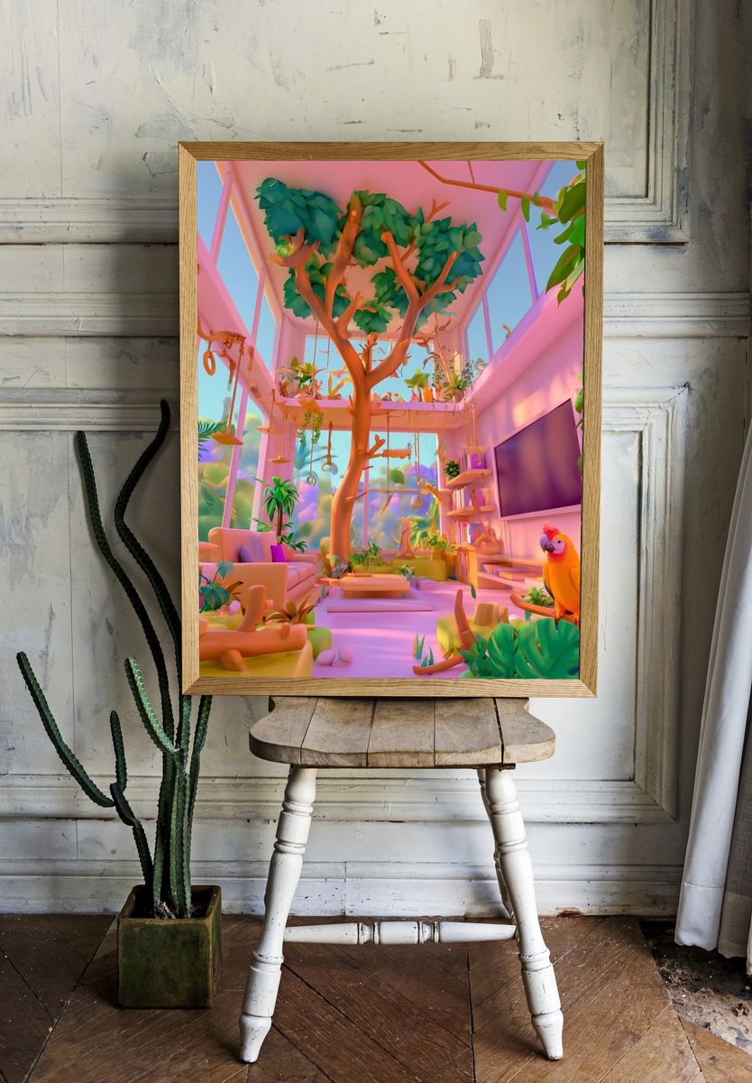 Tropical Pink Jungle Interior Print. — room view 1