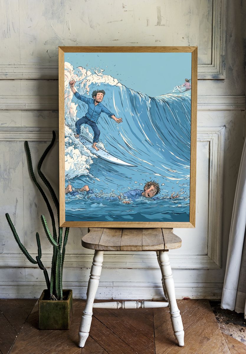Surfing Wave Illustration Poster. room preview