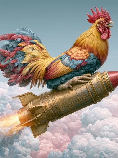 Rocket Rooster Surrealism Poster. poster
