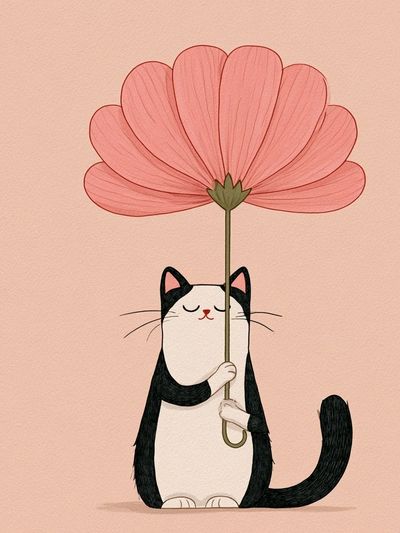 Cat with Flower Illustration Poster.