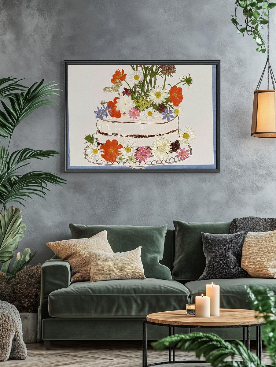 Floral Cake Illustration Poster. — room view 4