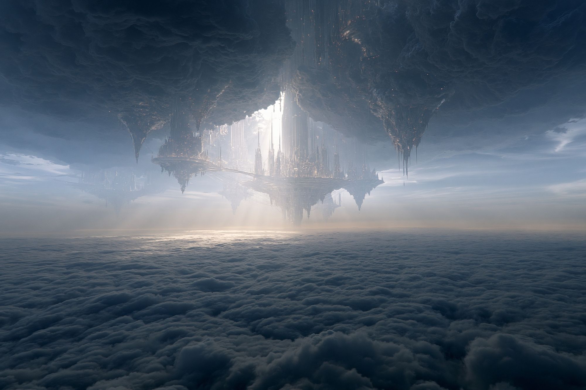 Floating Sky City Sci-Fi Print. poster — illustration art