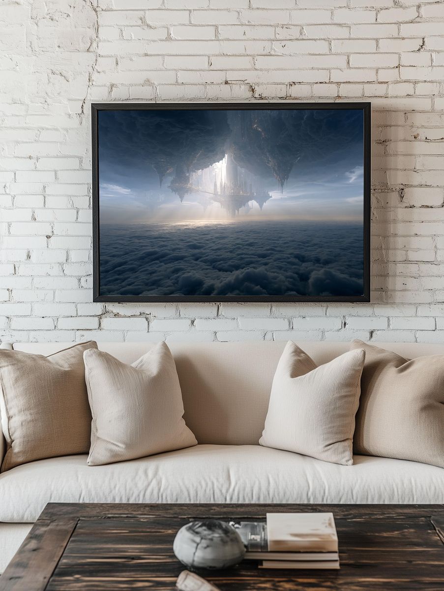 Floating Sky City Sci-Fi Print. — room view 1