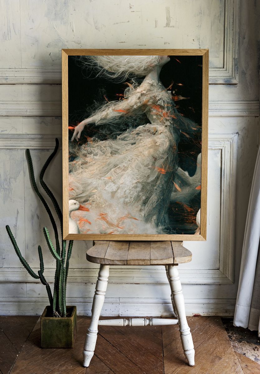 Dreamlike Swan Dance Illustration Poster. — room view 1