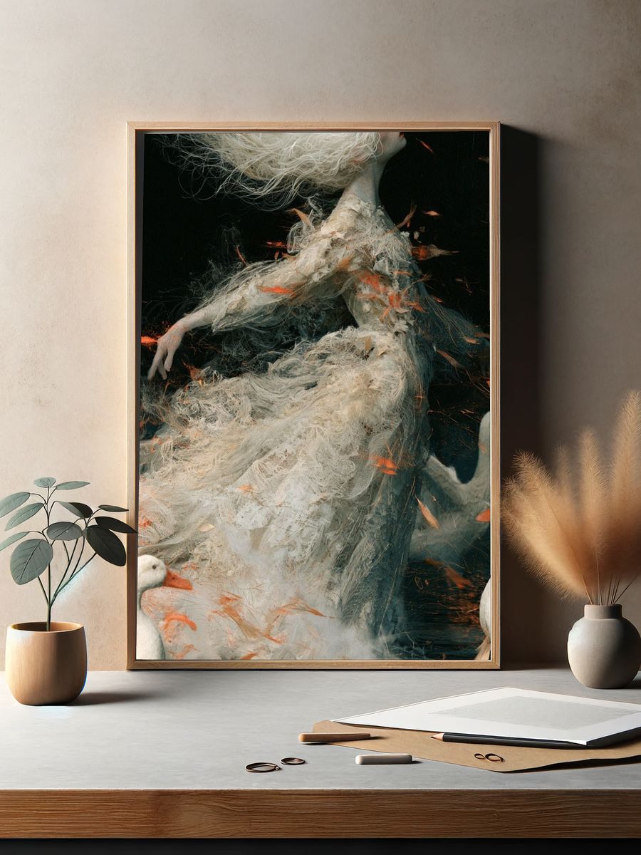 Dreamlike Swan Dance Illustration Poster. — room view 2