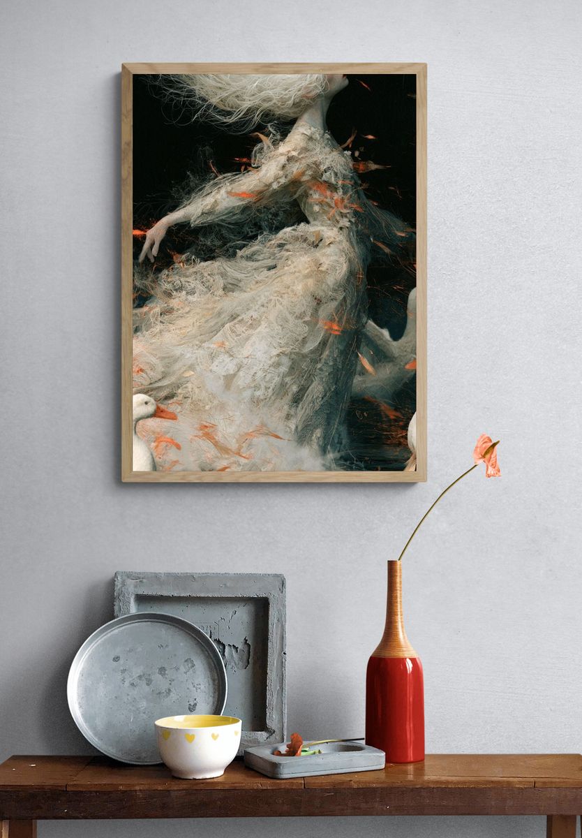 Dreamlike Swan Dance Illustration Poster. — room view 3