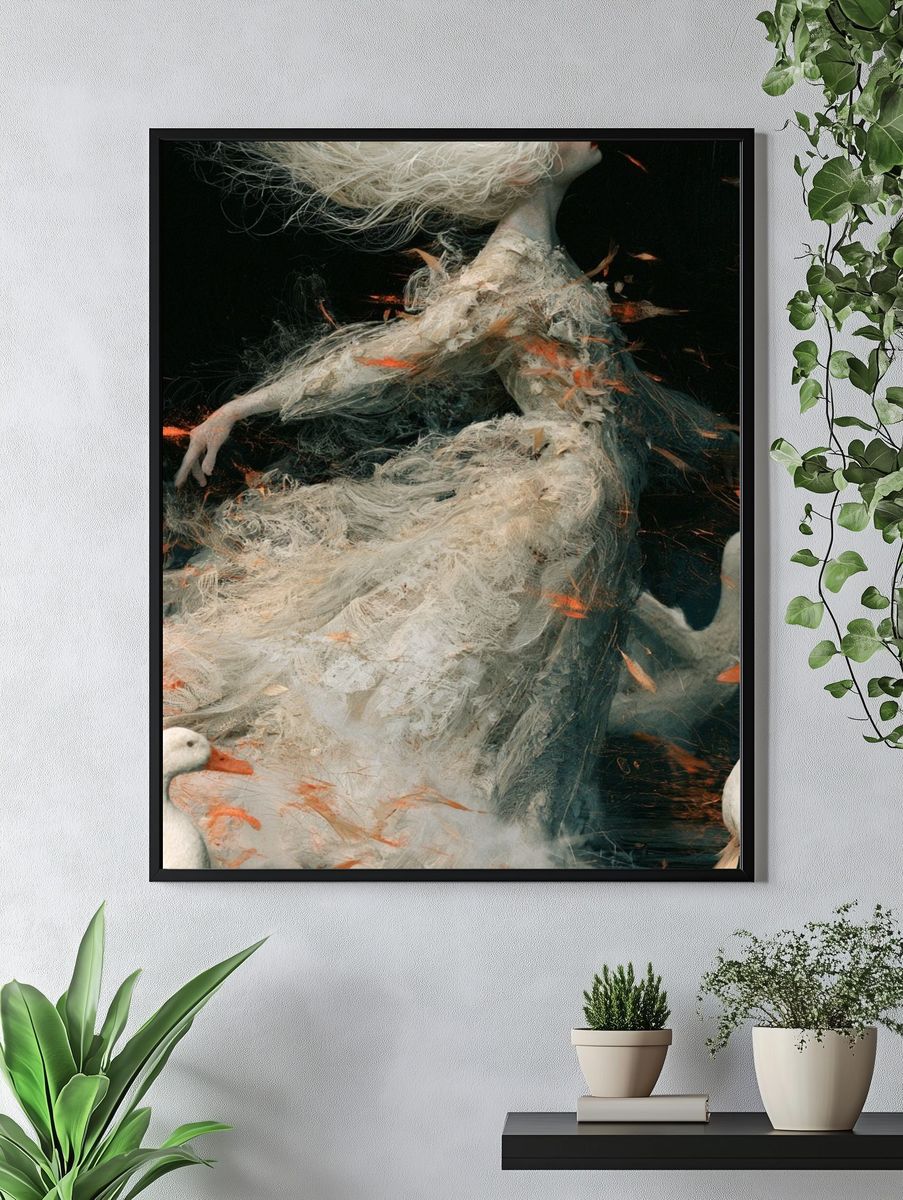 Dreamlike Swan Dance Illustration Poster. — room view 4