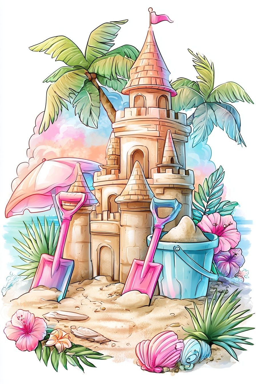Beach Sandcastle Illustration Poster. poster detail