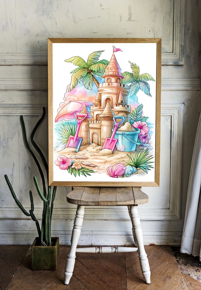 Beach Sandcastle Illustration Poster. room preview