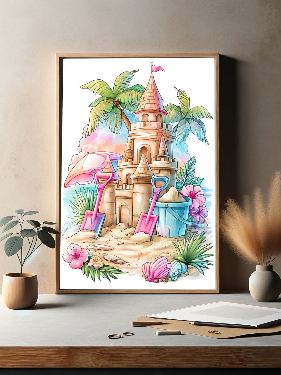 Beach Sandcastle Illustration Poster. — room view 2