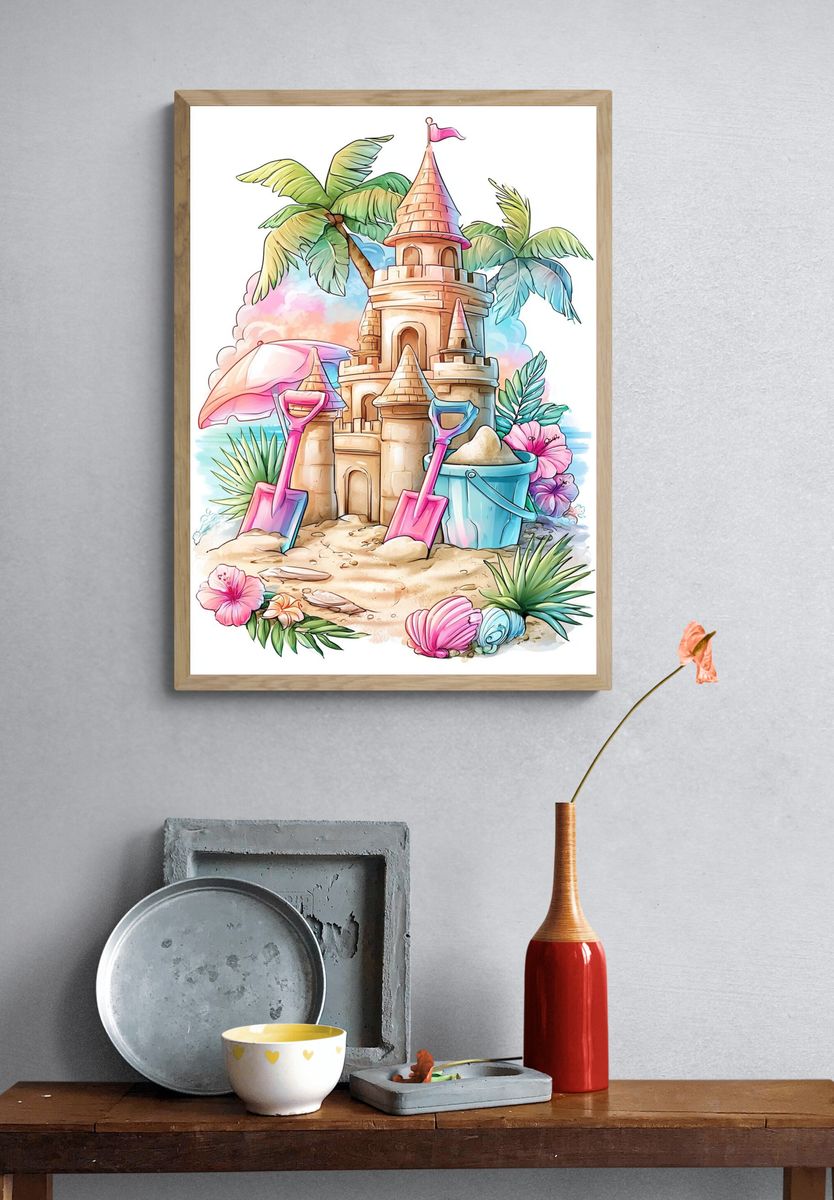 Beach Sandcastle Illustration Poster. — room view 3