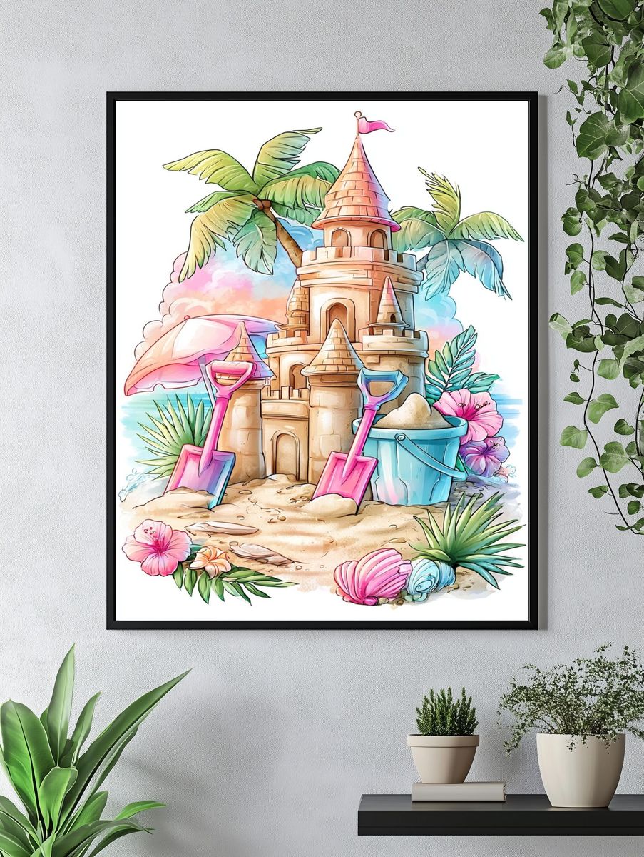 Beach Sandcastle Illustration Poster. — room view 4