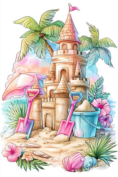 Beach Sandcastle Illustration Poster. poster