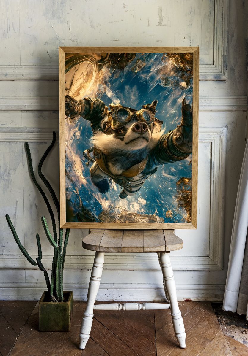 Steampunk Space Dog Illustration Poster. — room view 1