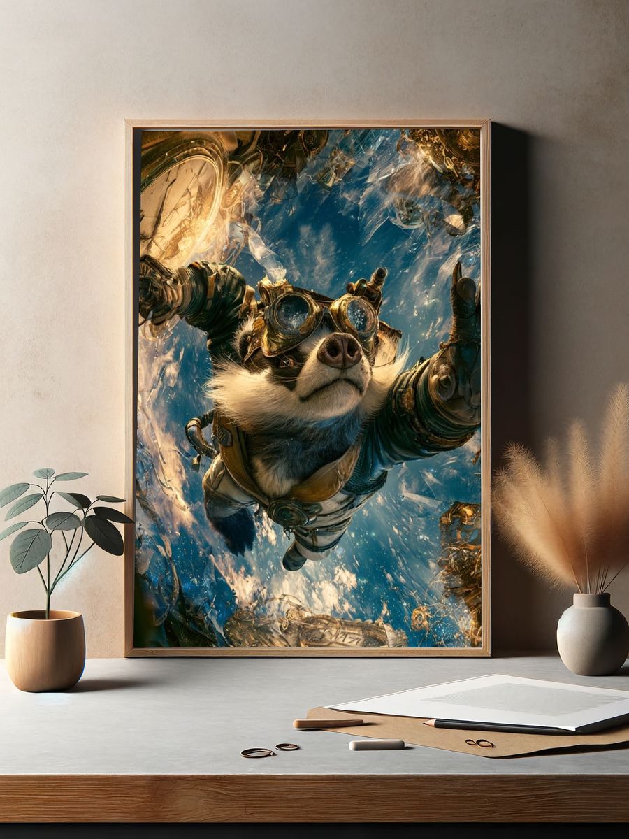 Steampunk Space Dog Illustration Poster. — room view 2
