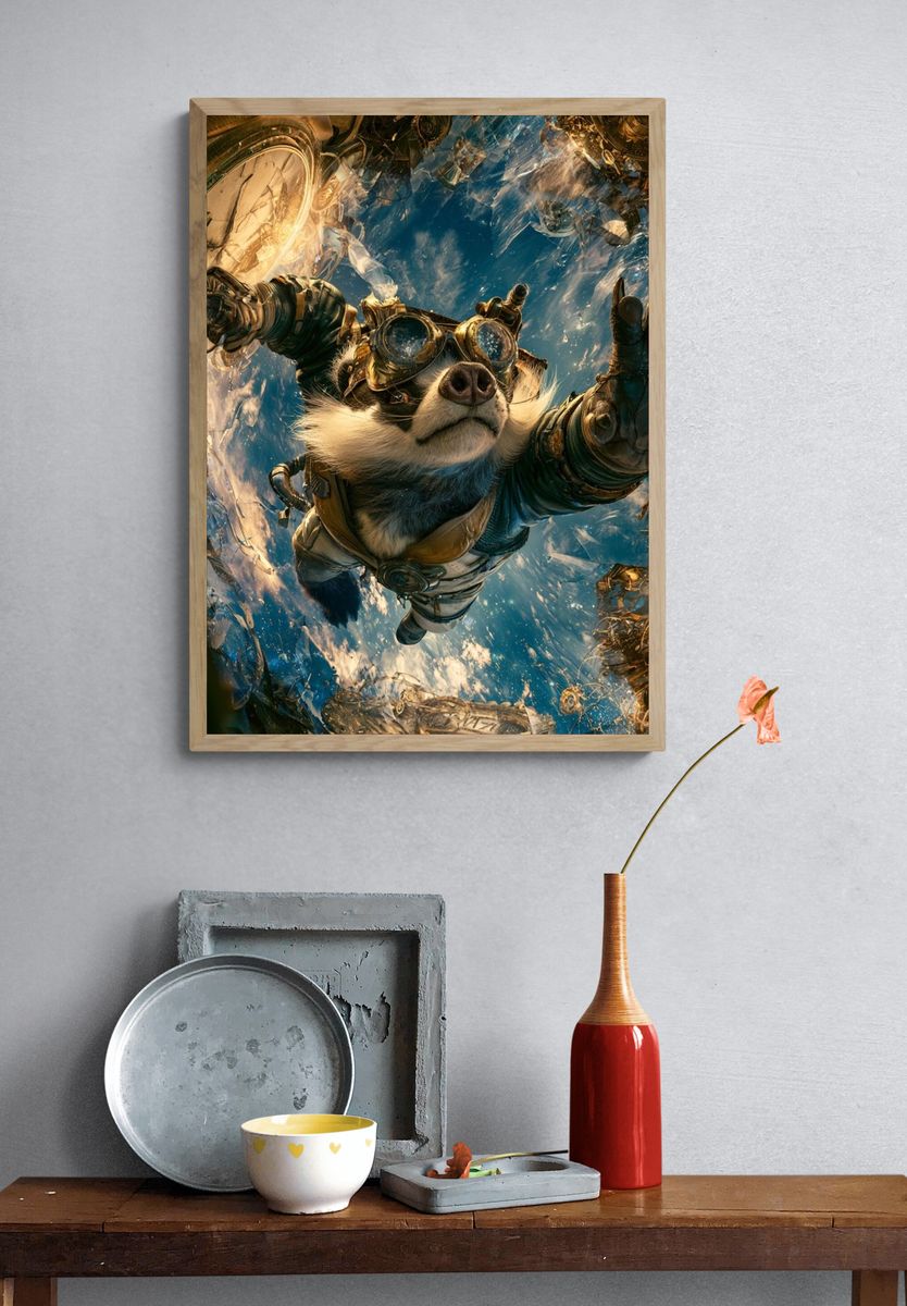 Steampunk Space Dog Illustration Poster. — room view 3