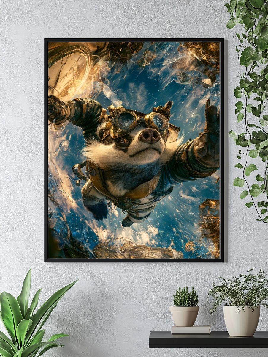 Steampunk Space Dog Illustration Poster. — room view 4