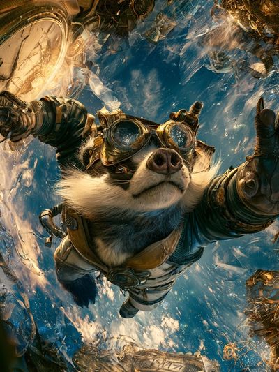 Steampunk Space Dog Illustration Poster.
