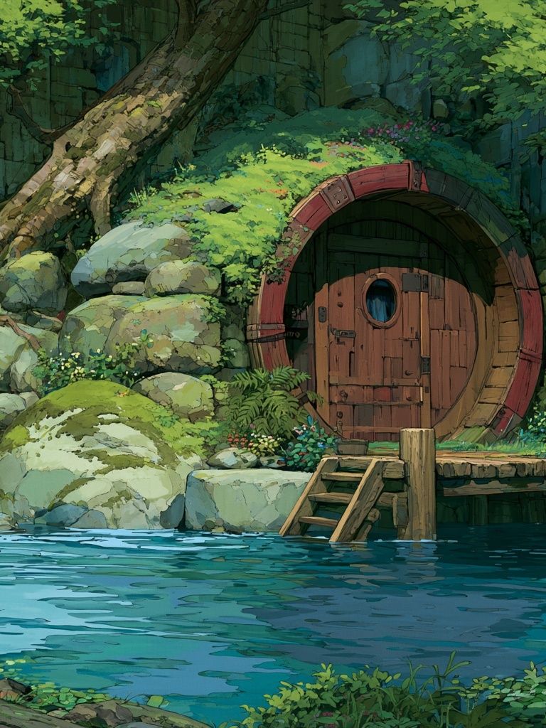 Forest Hobbit House Illustration Print. poster detail