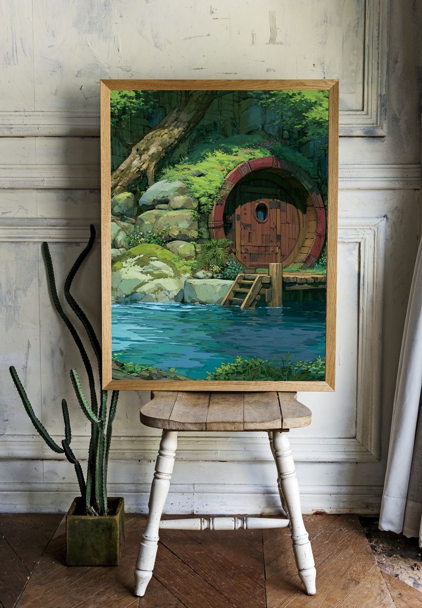 Forest Hobbit House Illustration Print. — room view 1