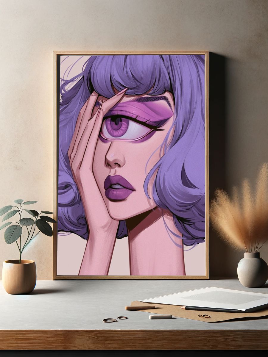 Lavender Portrait Illustration Poster. — room view 2