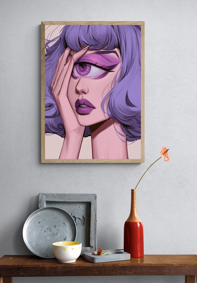 Lavender Portrait Illustration Poster. — room view 3