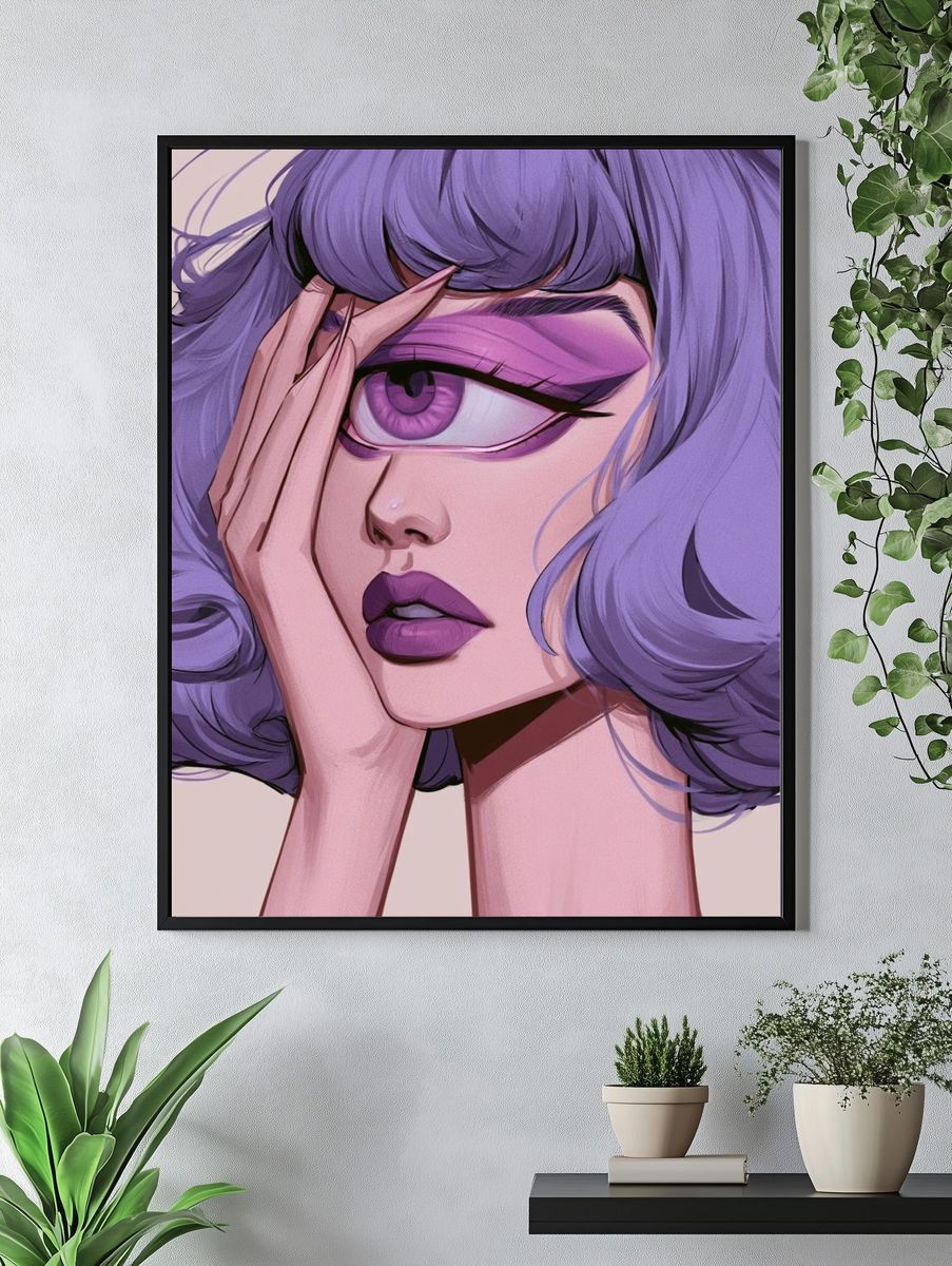 Lavender Portrait Illustration Poster. — room view 4