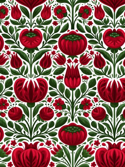 Red Floral Folk Pattern Poster. poster print