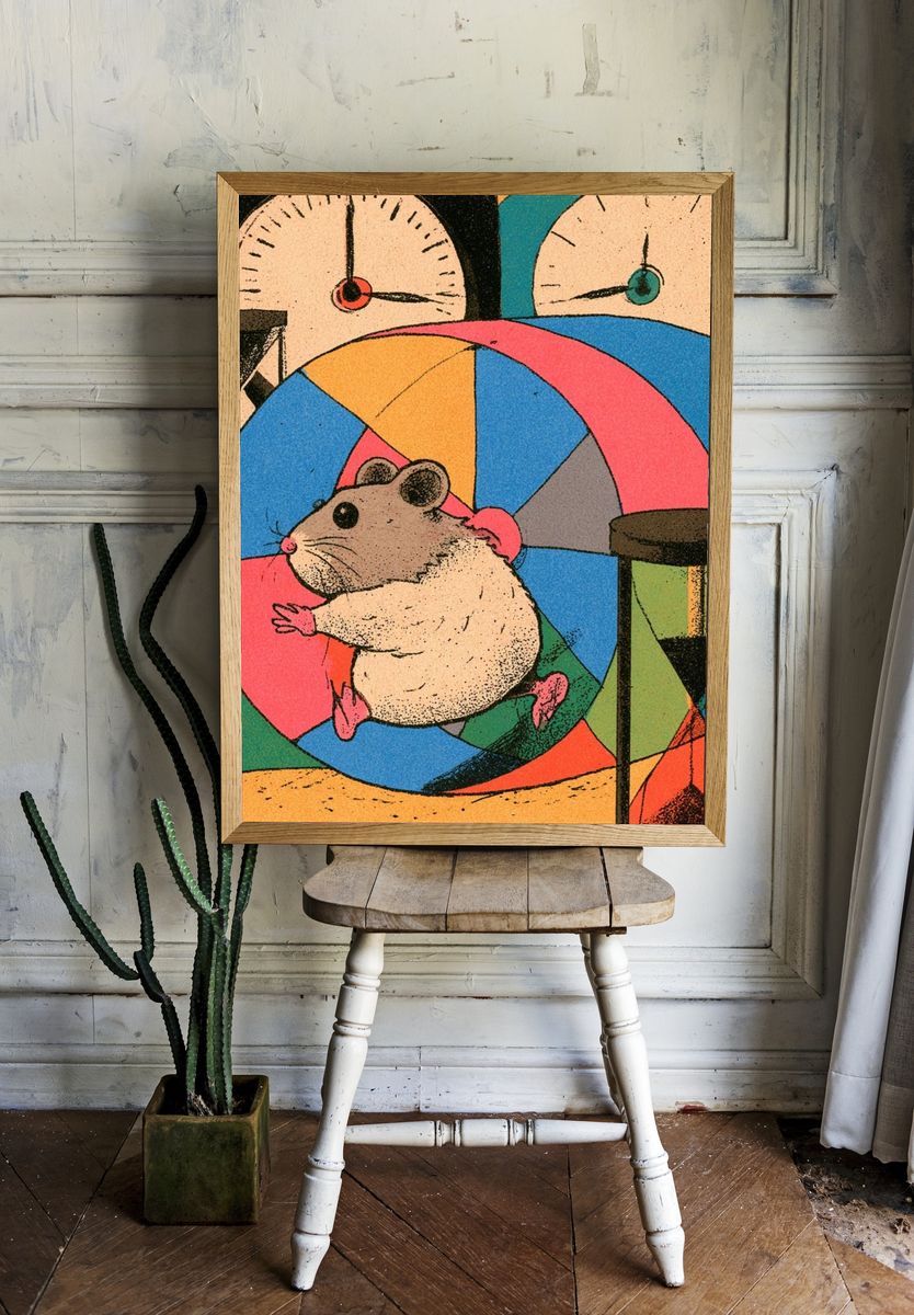 Hamster Wheel Illustration Poster. — room view 1