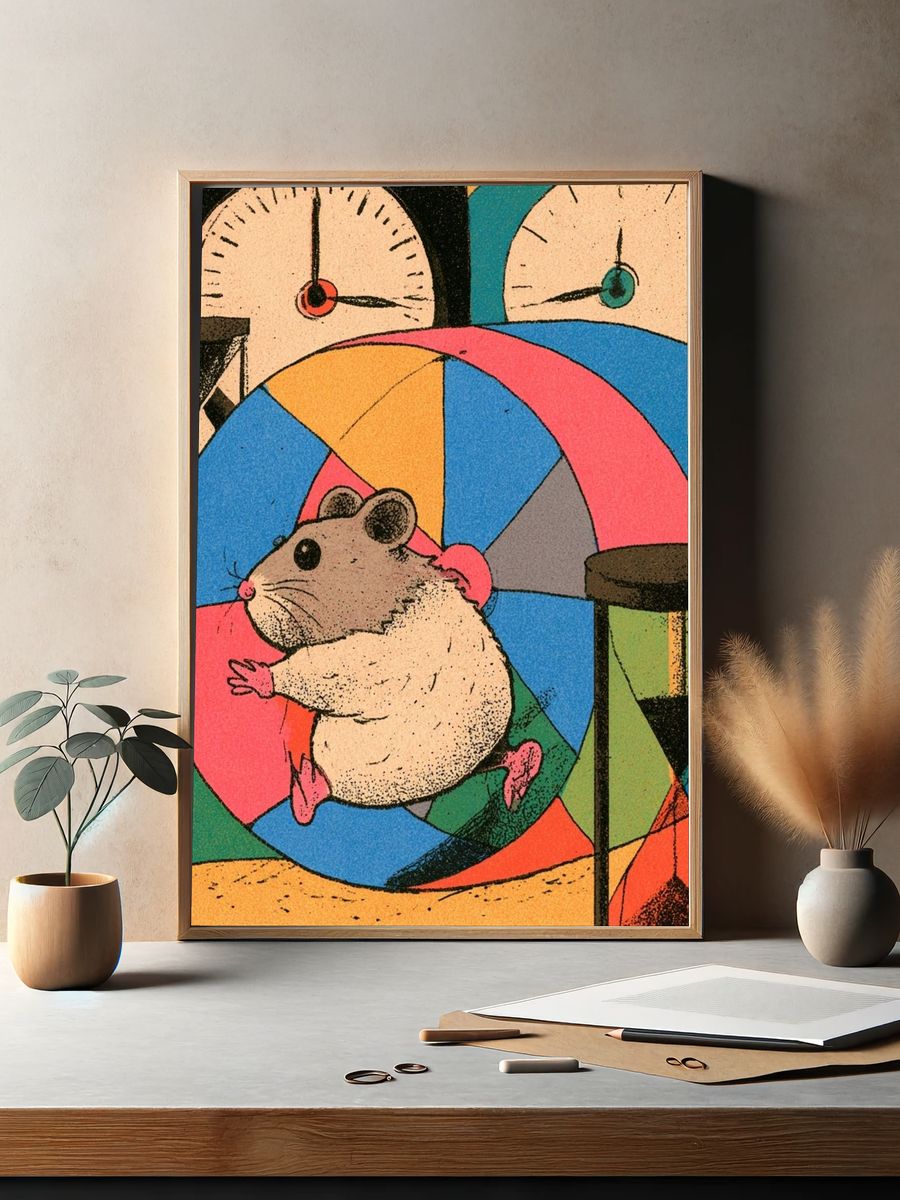 Hamster Wheel Illustration Poster. — room view 2
