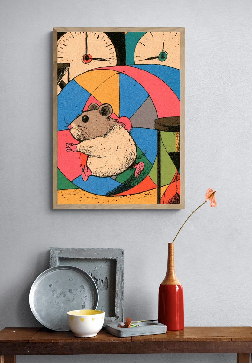 Hamster Wheel Illustration Poster. — room view 3