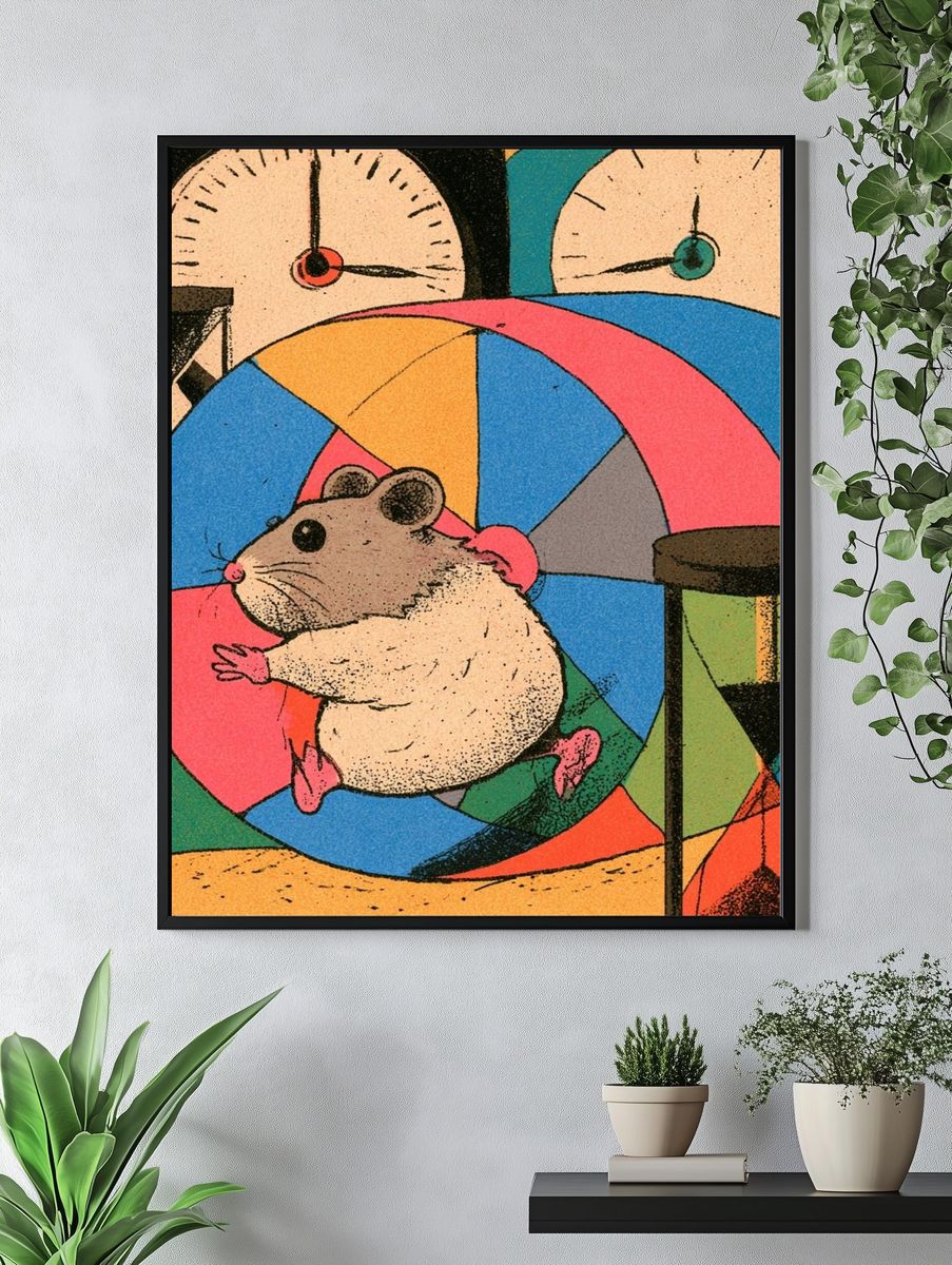 Hamster Wheel Illustration Poster. — room view 4