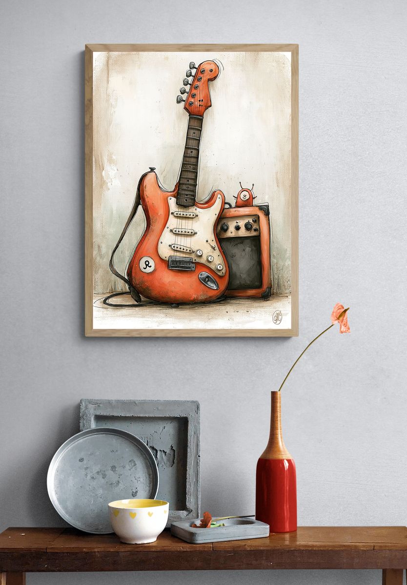 Electric Guitar Illustration Poster. — room view 3