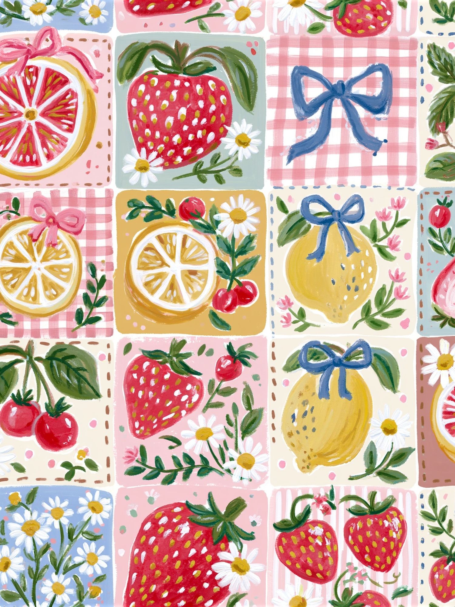 Strawberry Patchwork Illustration Poster. poster detail