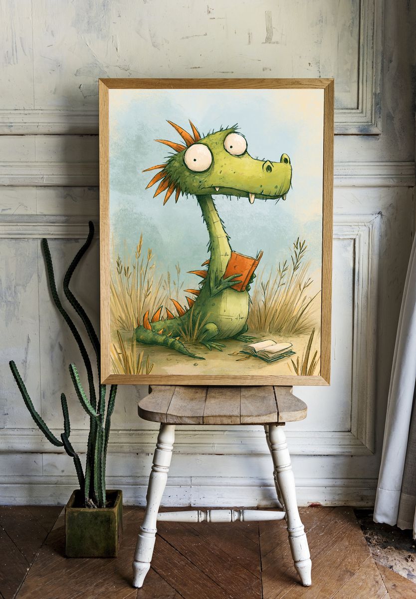 Curious Dragon Illustration Poster. room preview