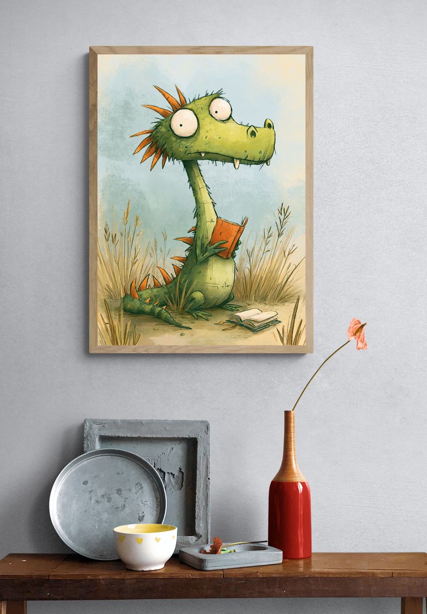 Curious Dragon Illustration Poster. — room view 3